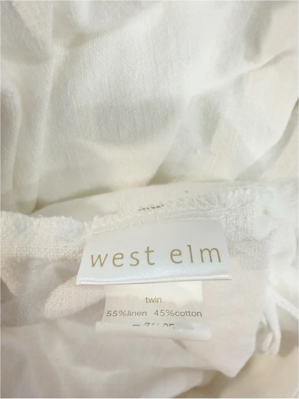 WEST ELM White Linen Cotton Blend Seamed Textured Duvet Cover Button Close Twin.